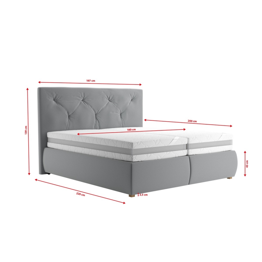Boxspringová posteľ s matracom a topperom ELEN 180x200 cm šedá