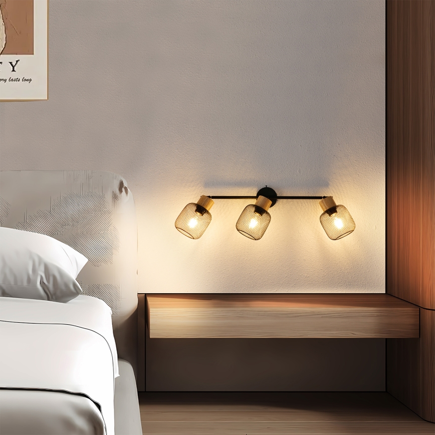 Brilagi - Bodové svietidlo BASKLITE 3xE27/15W/230V drevo/čierna