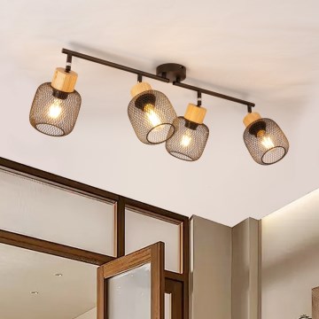 Brilagi - Bodové svietidlo BASKLITE 4xE27/15W/230V drevo/čierna