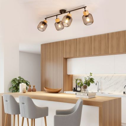 Brilagi - Bodové svietidlo BASKLITE 4xE27/15W/230V drevo/čierna