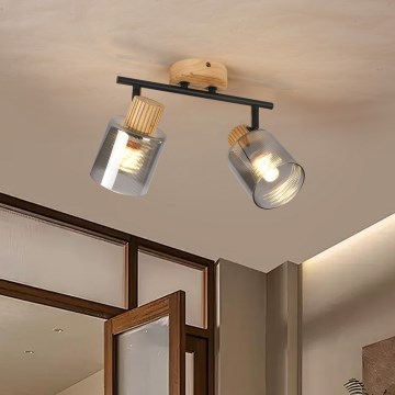 Brilagi - Bodové svietidlo HYGGE 2xE14/15W/230V drevené/dymové