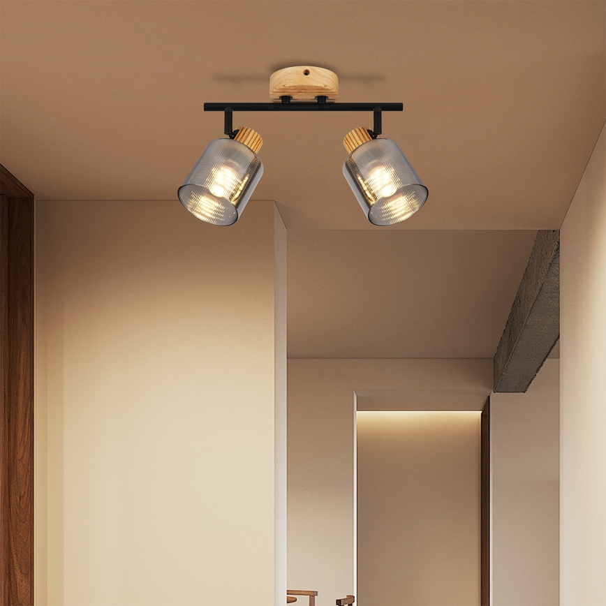 Brilagi - Bodové svietidlo HYGGE 2xE14/15W/230V drevené/dymové