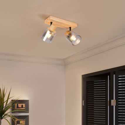 Brilagi - Bodové svietidlo HYGGE 2xE14/15W/230V drevo/dymové
