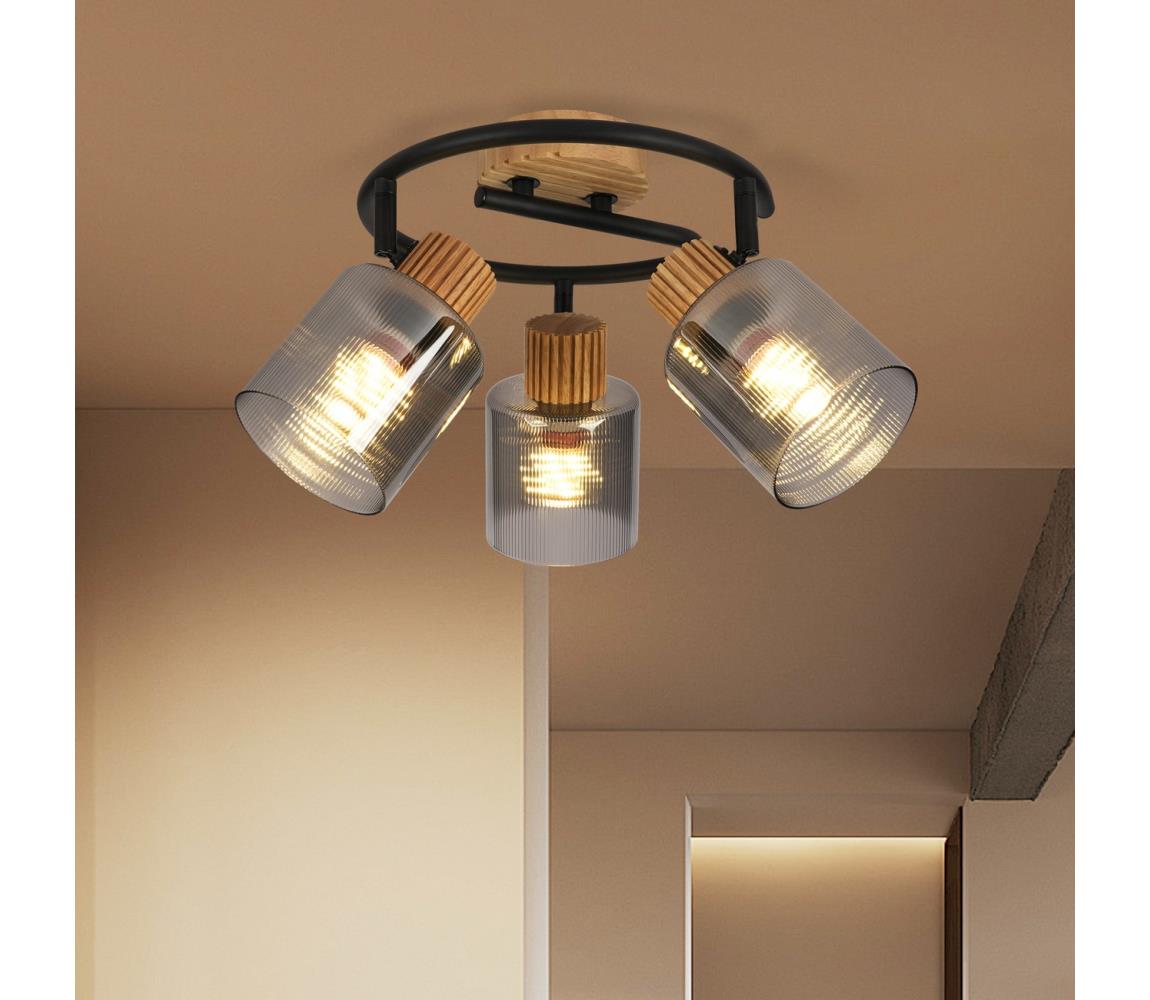 Brilagi - Bodové svietidlo HYGGE 3xE14/15W/230V drevené/dymové BRI401