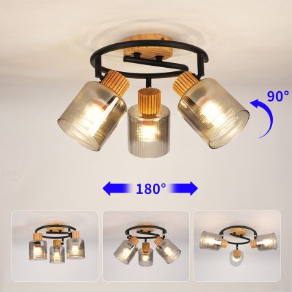 Brilagi - Bodové svietidlo HYGGE 3xE14/15W/230V drevené/dymové