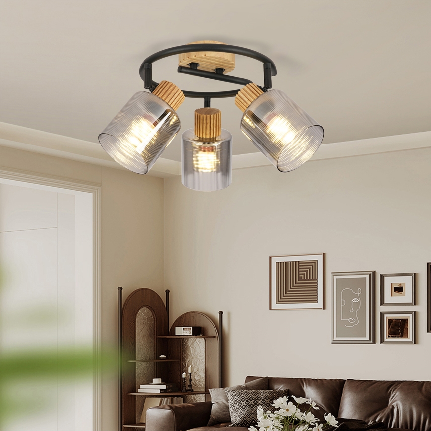 Brilagi - Bodové svietidlo HYGGE 3xE14/15W/230V drevené/dymové