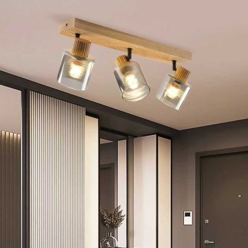 Brilagi - Bodové svietidlo HYGGE 3xE14/15W/230V drevené/dymové