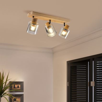 Brilagi - Bodové svietidlo HYGGE 3xE14/15W/230V drevené/dymové