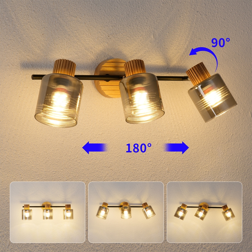 Brilagi - Bodové svietidlo HYGGE 3xE14/15W/230V drevo/dymové