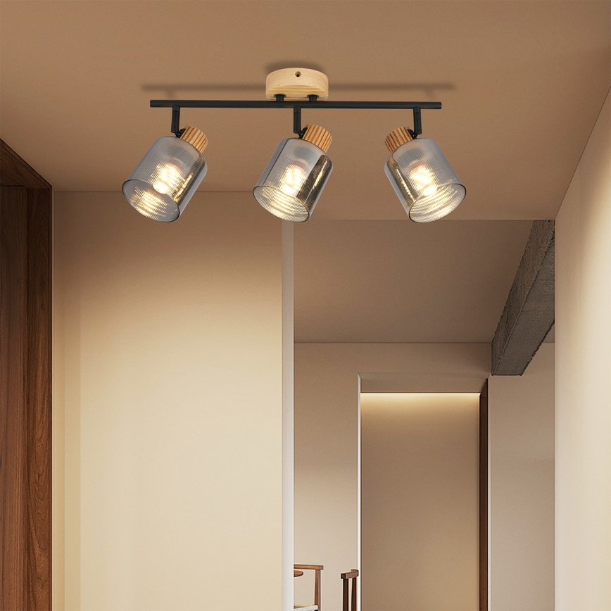 Brilagi - Bodové svietidlo HYGGE 3xE14/15W/230V drevo/dymové