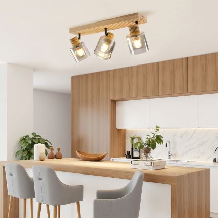 Brilagi - Bodové svietidlo HYGGE 3xE14/15W/230V kaučukovník/dymové