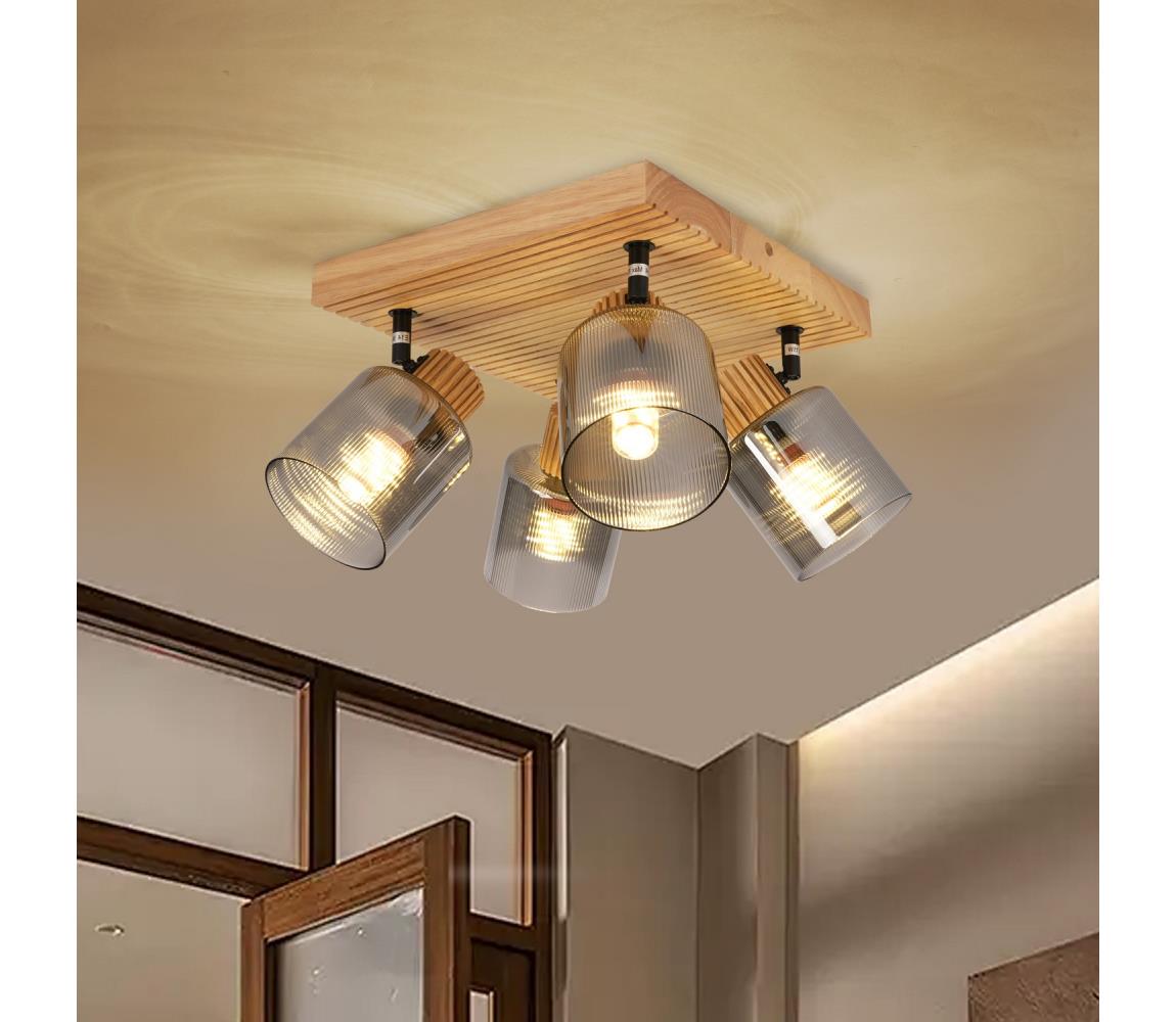Brilagi - Bodové svietidlo HYGGE 4xE14/15W/230V drevené/dymové BRI407