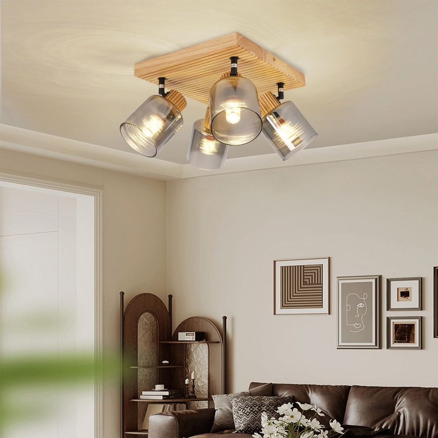 Brilagi - Bodové svietidlo HYGGE 4xE14/15W/230V drevené/dymové