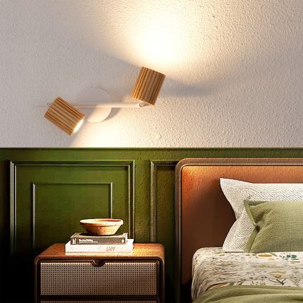 Brilagi - Bodové svietidlo MODERN WOOD 2xGU10/8W/230V kaučukovník/biela