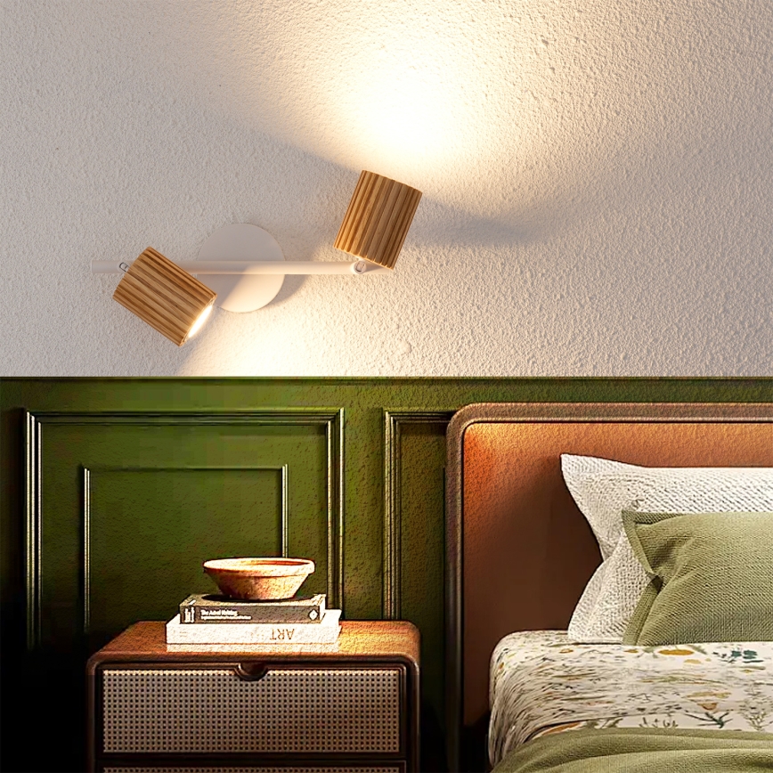 Brilagi - Bodové svietidlo MODERN WOOD 2xGU10/8W/230V kaučukovník/biela