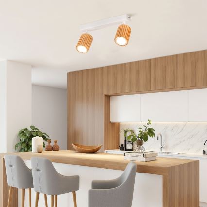 Brilagi - Bodové svietidlo MODERN WOOD 2xGU10/8W/230V kaučukovník/biela