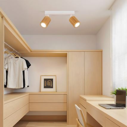 Brilagi - Bodové svietidlo MODERN WOOD 2xGU10/8W/230V kaučukovník/biela