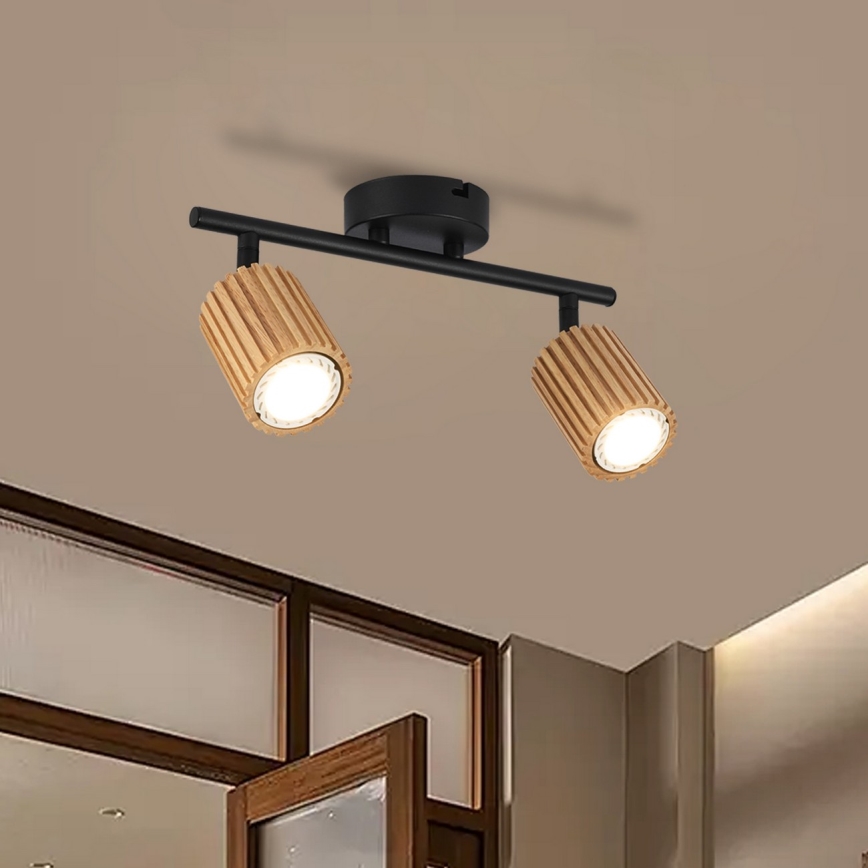 Brilagi - Bodové svietidlo MODERN WOOD 2xGU10/8W/230V kaučukovník/čierna