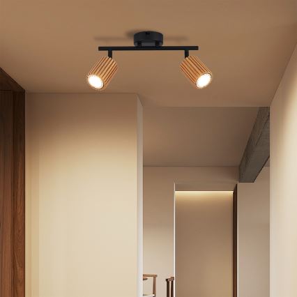 Brilagi - Bodové svietidlo MODERN WOOD 2xGU10/8W/230V kaučukovník/čierna