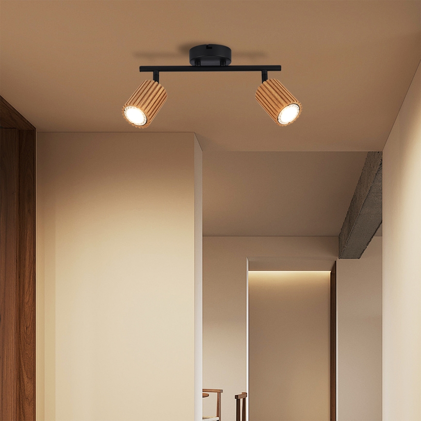 Brilagi - Bodové svietidlo MODERN WOOD 2xGU10/8W/230V kaučukovník/čierna