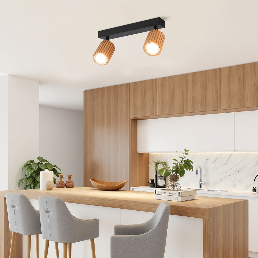 Brilagi - Bodové svietidlo MODERN WOOD 2xGU10/8W/230V kaučukovník/čierna