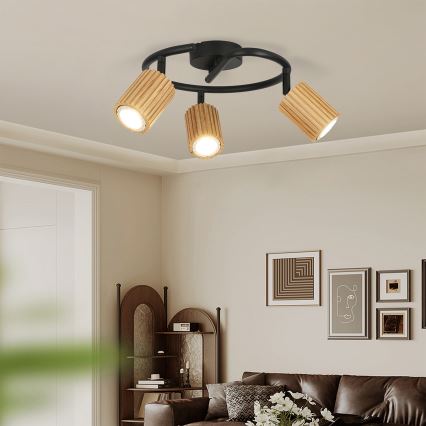 Brilagi - Bodové svietidlo MODERN WOOD 3xGU10/8W/230V, drevené/čierne