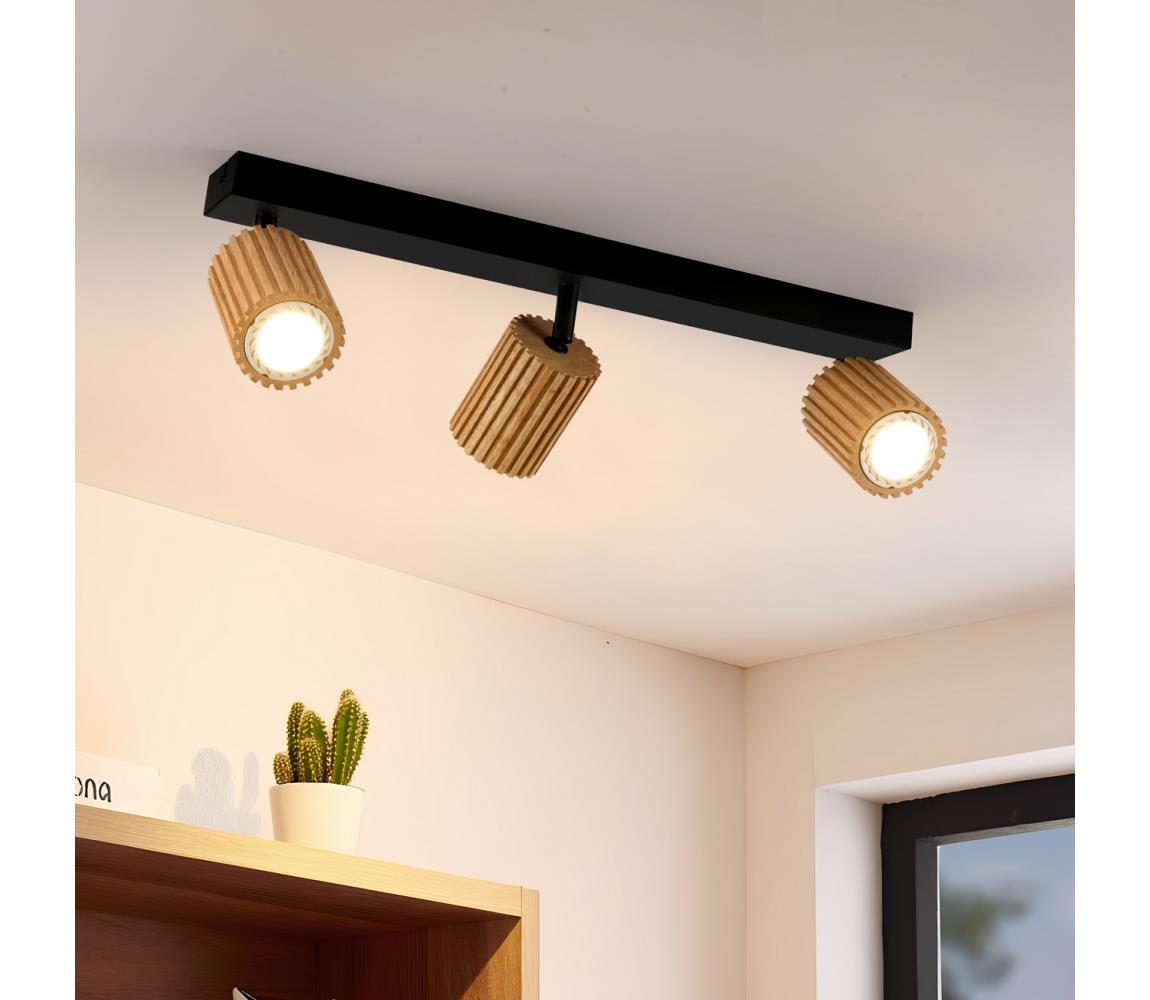 Brilagi - Bodové svietidlo MODERN WOOD 3xGU10/8W/230V drevo/čierna BRI378
