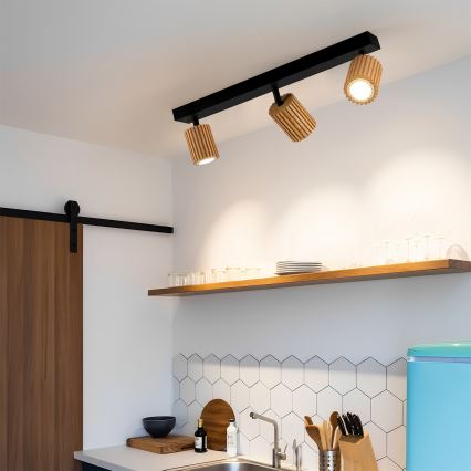 Brilagi - Bodové svietidlo MODERN WOOD 3xGU10/8W/230V drevo/čierna