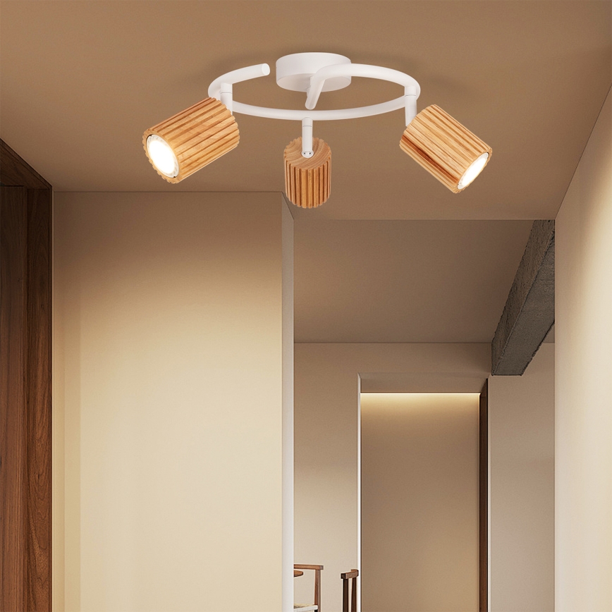 Brilagi - Bodové svietidlo MODERN WOOD 3xGU10/8W/230V kaučukovník/biela