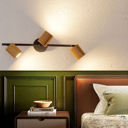 Brilagi - Bodové svietidlo MODERN WOOD 3xGU10/8W/230V kaučukovník/čierna