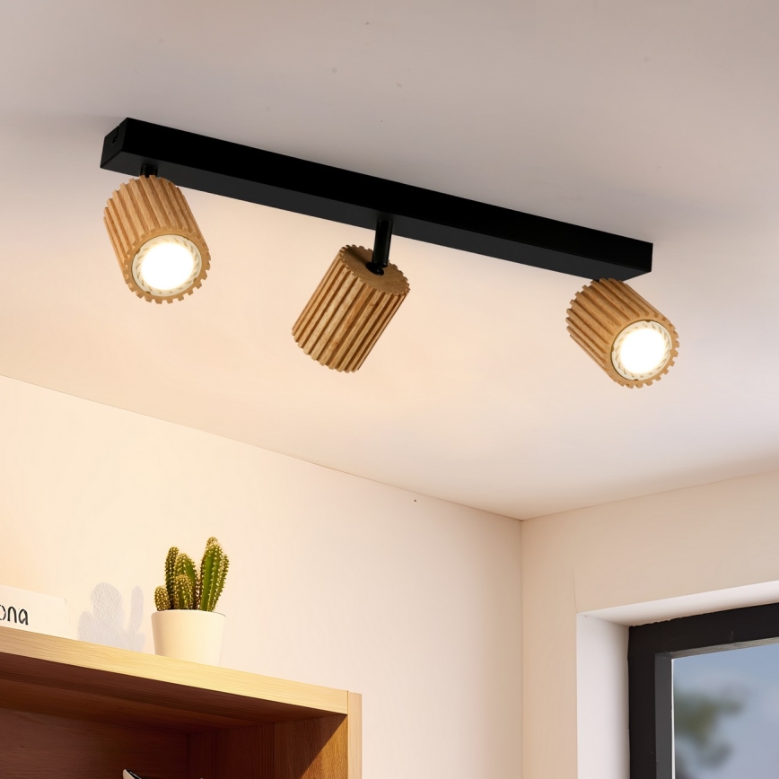 Brilagi - Bodové svietidlo MODERN WOOD 3xGU10/8W/230V kaučukovník/čierna