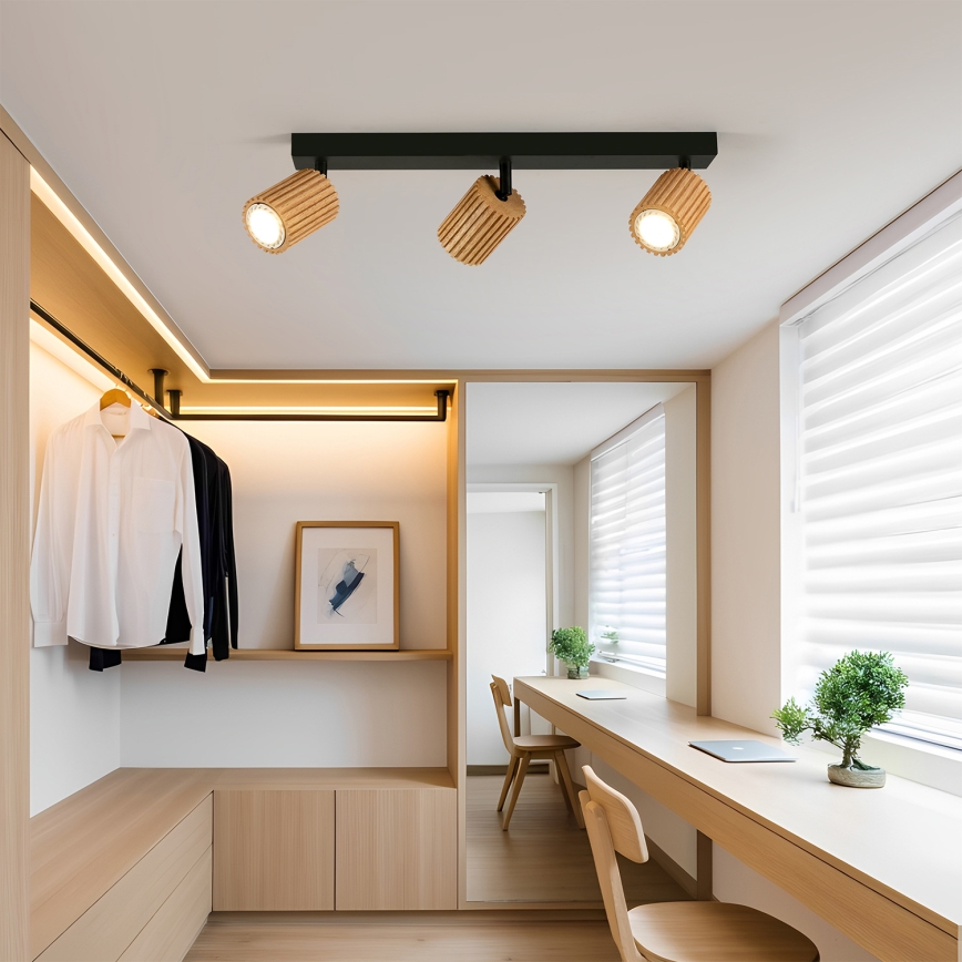 Brilagi - Bodové svietidlo MODERN WOOD 3xGU10/8W/230V kaučukovník/čierna