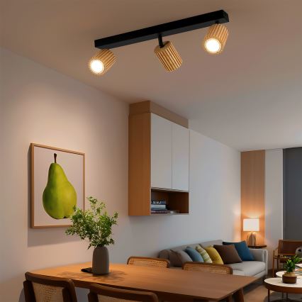 Brilagi - Bodové svietidlo MODERN WOOD 3xGU10/8W/230V kaučukovník/čierna