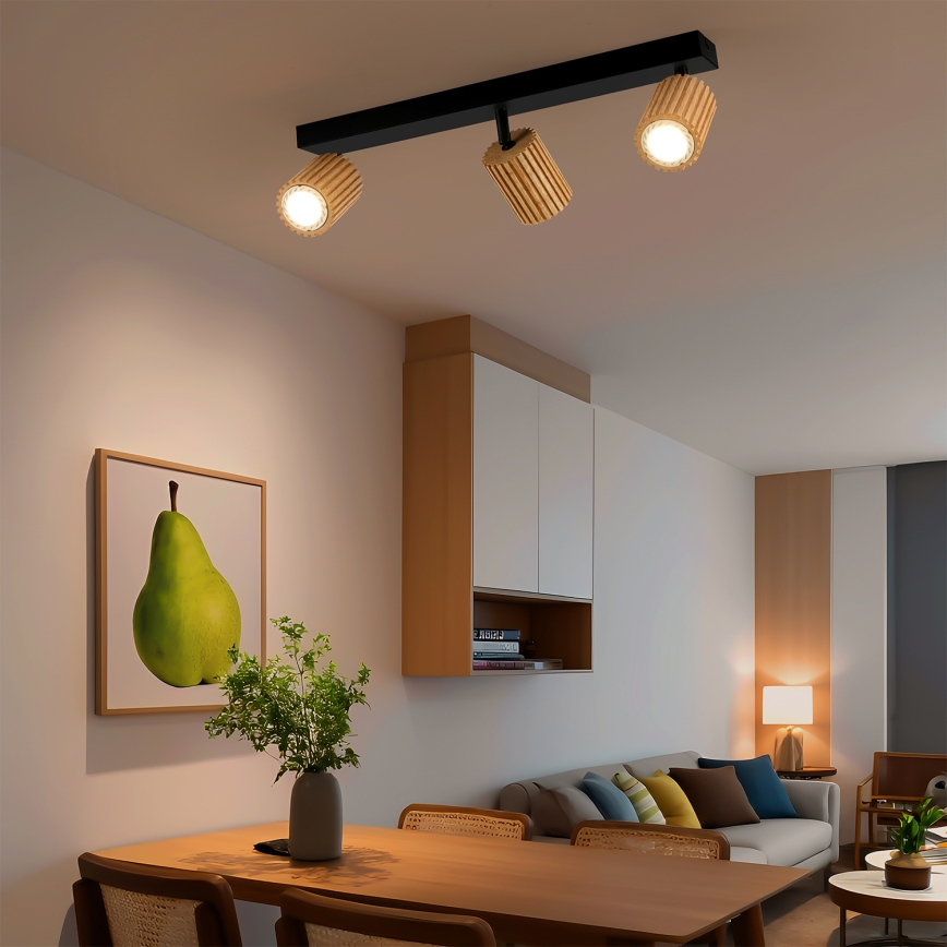 Brilagi - Bodové svietidlo MODERN WOOD 3xGU10/8W/230V kaučukovník/čierna