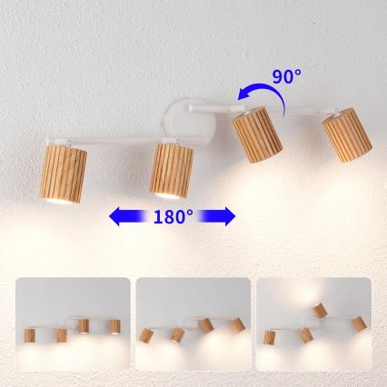Brilagi - Bodové svietidlo MODERN WOOD 4xGU10/8W/230V kaučukovník/biela