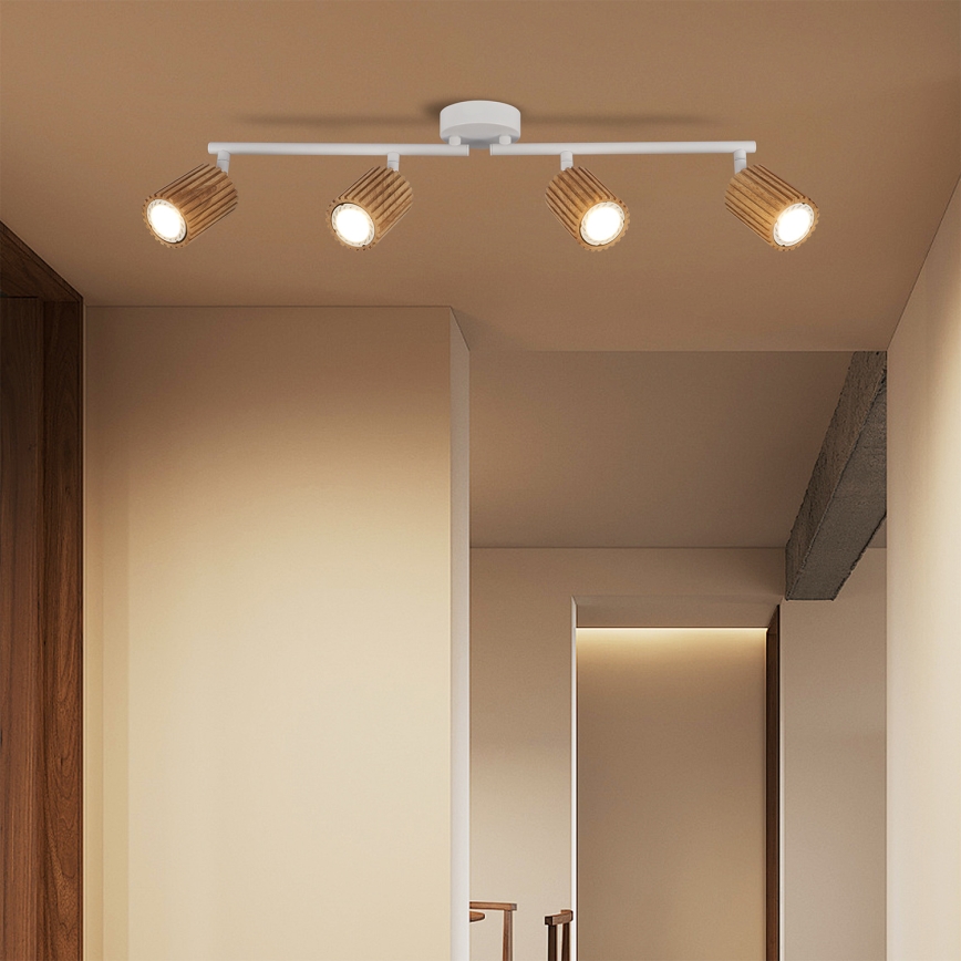 Brilagi - Bodové svietidlo MODERN WOOD 4xGU10/8W/230V kaučukovník/biela
