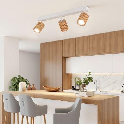 Brilagi - Bodové svietidlo MODERN WOOD 4xGU10/8W/230V kaučukovník/biela