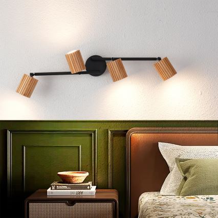 Brilagi - Bodové svietidlo MODERN WOOD 4xGU10/8W/230V kaučukovník/čierna