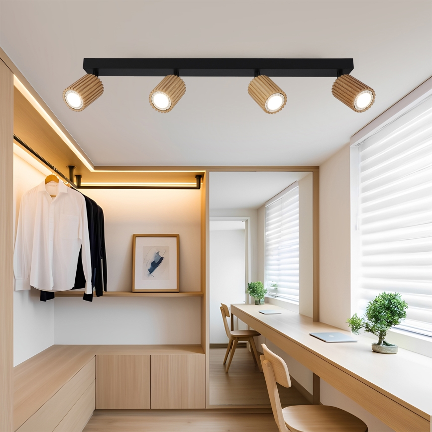 Brilagi - Bodové svietidlo MODERN WOOD 4xGU10/8W/230V kaučukovník/čierna