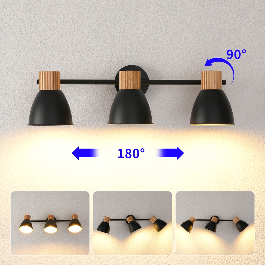 Brilagi - Bodové svietidlo ODENSE 3xE14/10W/230V drevo/čierna