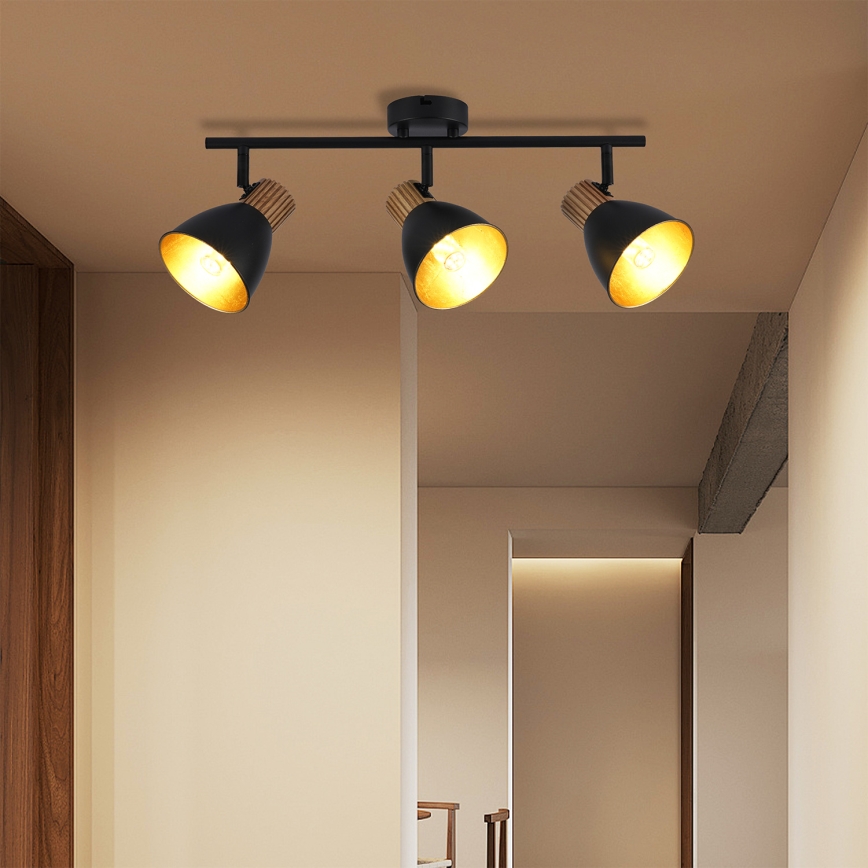 Brilagi - Bodové svietidlo ODENSE 3xE14/10W/230V drevo/čierna