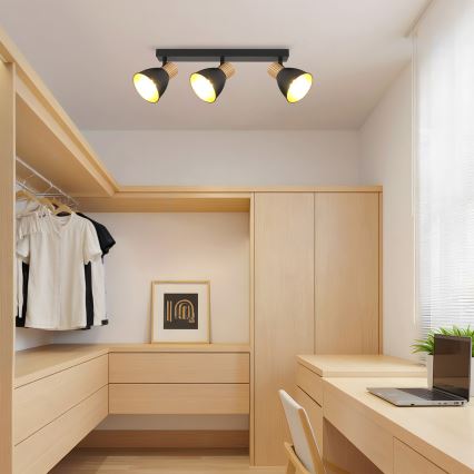 Brilagi - Bodové svietidlo ODENSE 3xE14/10W/230V drevo/čierna