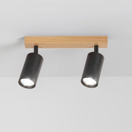 Brilagi - Bodové svietidlo SELE 2xGU10/30W/230V čierna/dubový dekor