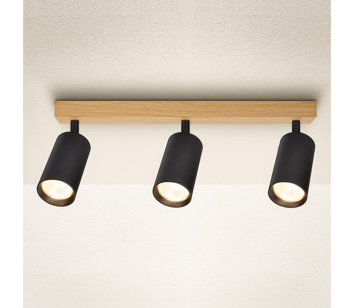 Brilagi - Bodové svietidlo SELE 3xGU10/30W/230V čierna/dubový dekor WO-SELE-BK-WD03-OEM