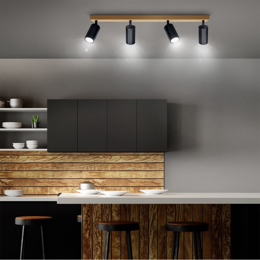 Brilagi - Bodové svietidlo SELE 4xGU10/30W/230V čierna/dubový dekor