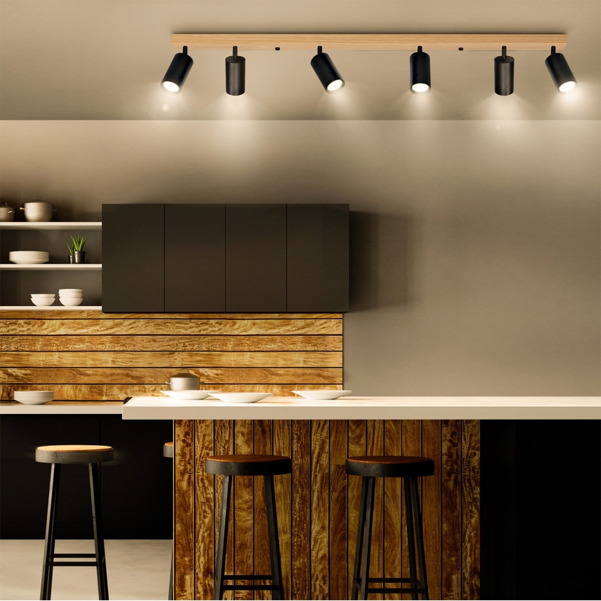 Brilagi - Bodové svietidlo SELE 6xGU10/30W/230V čierne/dubový dekor
