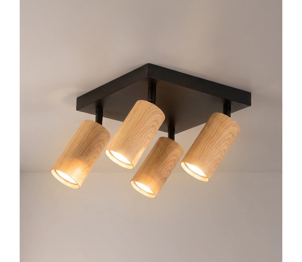 Brilagi - Bodové svietidlo SELE SQUARE 4xGU10/30W/230V čierna/dubový dekor WO-SELESQ-05-BLK-OEM