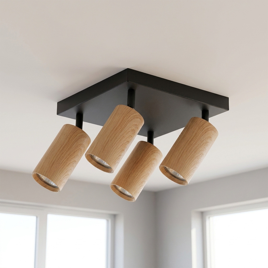 Brilagi - Bodové svietidlo SELE SQUARE 4xGU10/30W/230V čierna/dubový dekor