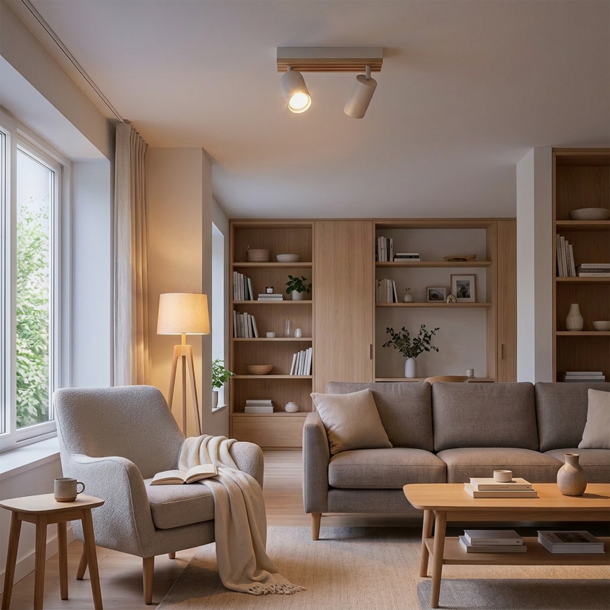 Brilagi - Bodové svietidlo SELE WOOD ACOUSTIC 2xGU10/30W/230V biela/drevo