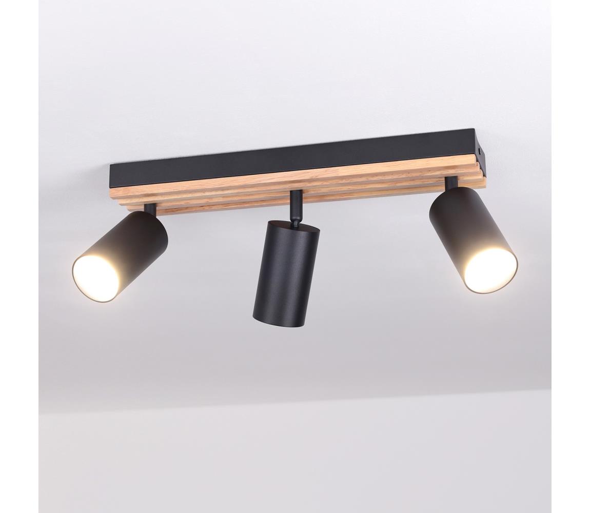 Brilagi - Bodové svietidlo SELE WOOD ACOUSTIC 3xGU10/30W/230V čierna/drevo WO-OEM-25CF-B03-BK